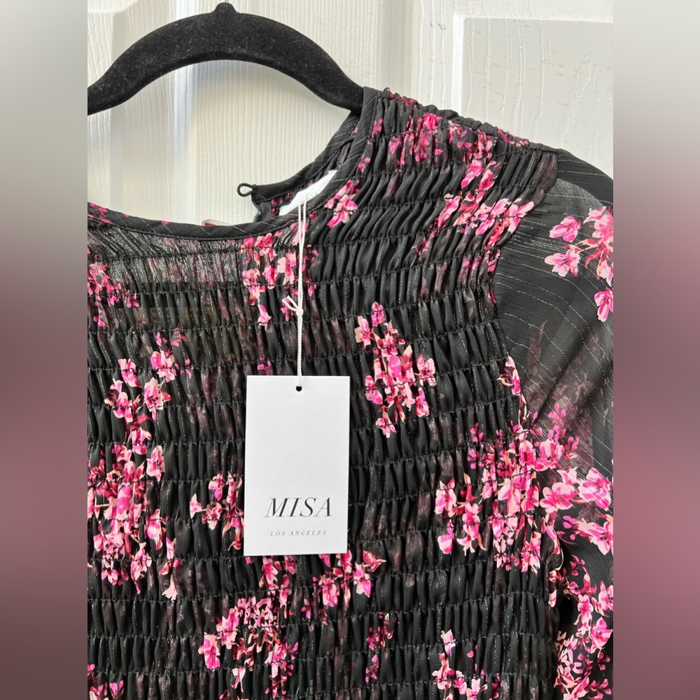 NWT! Misa Los Angeles Roisin Dress Black Pink Floral Small - Picture 5 of 6